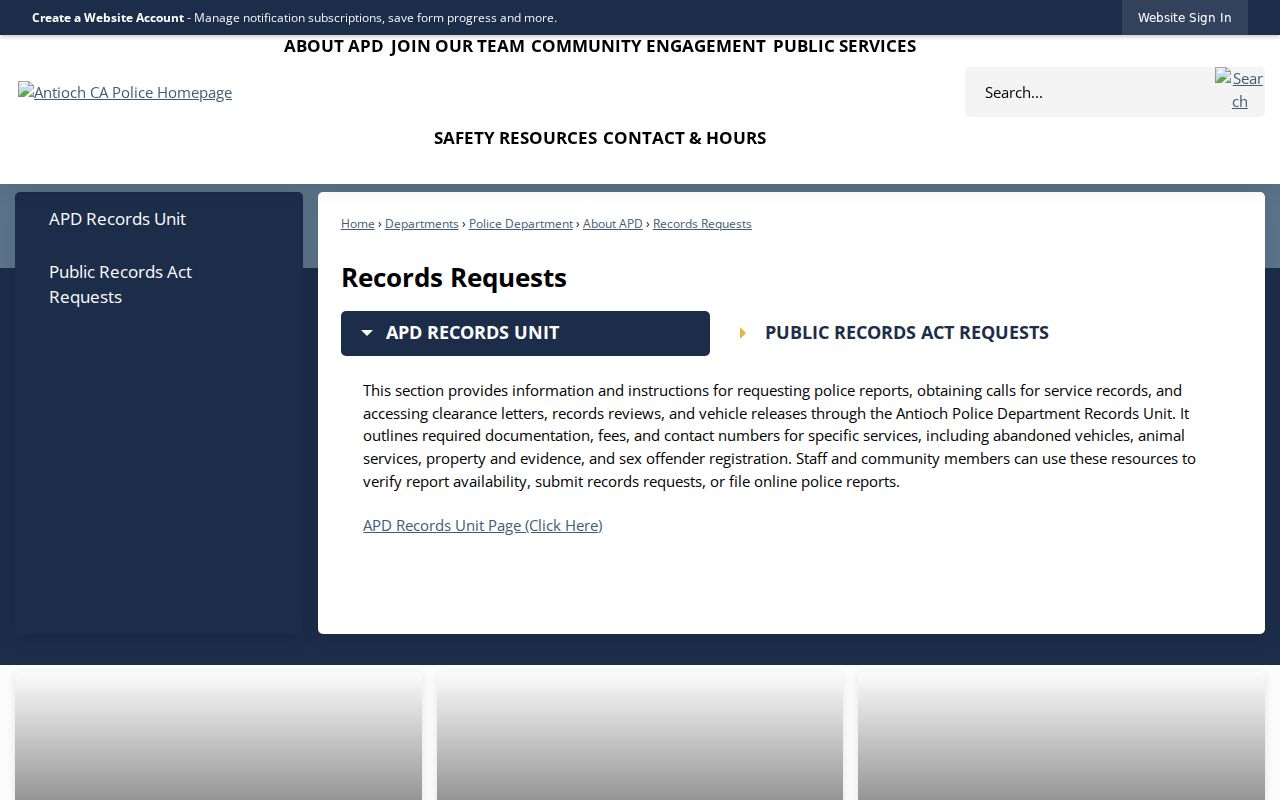 Antioch people search police records request page