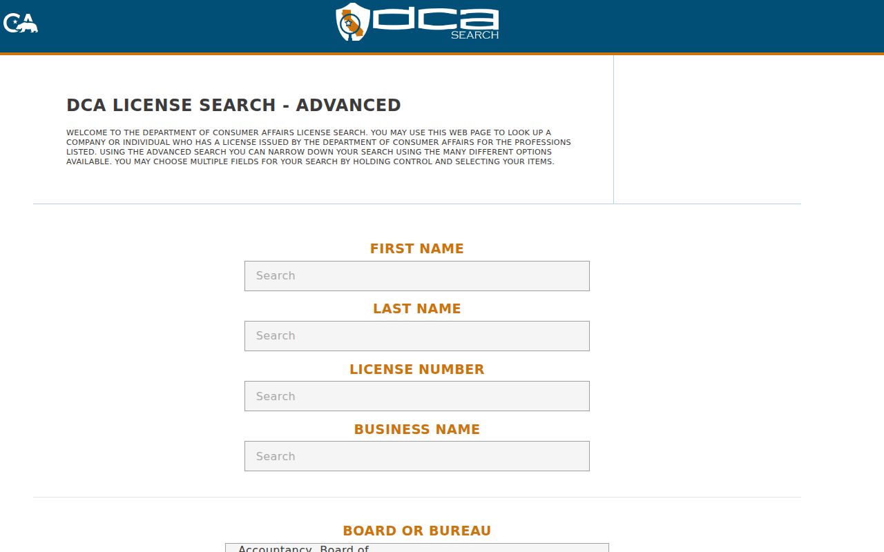 Antioch people search California DCA advanced license search