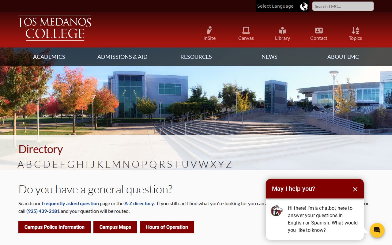 Antioch people directories screenshot of Los Medanos College directory