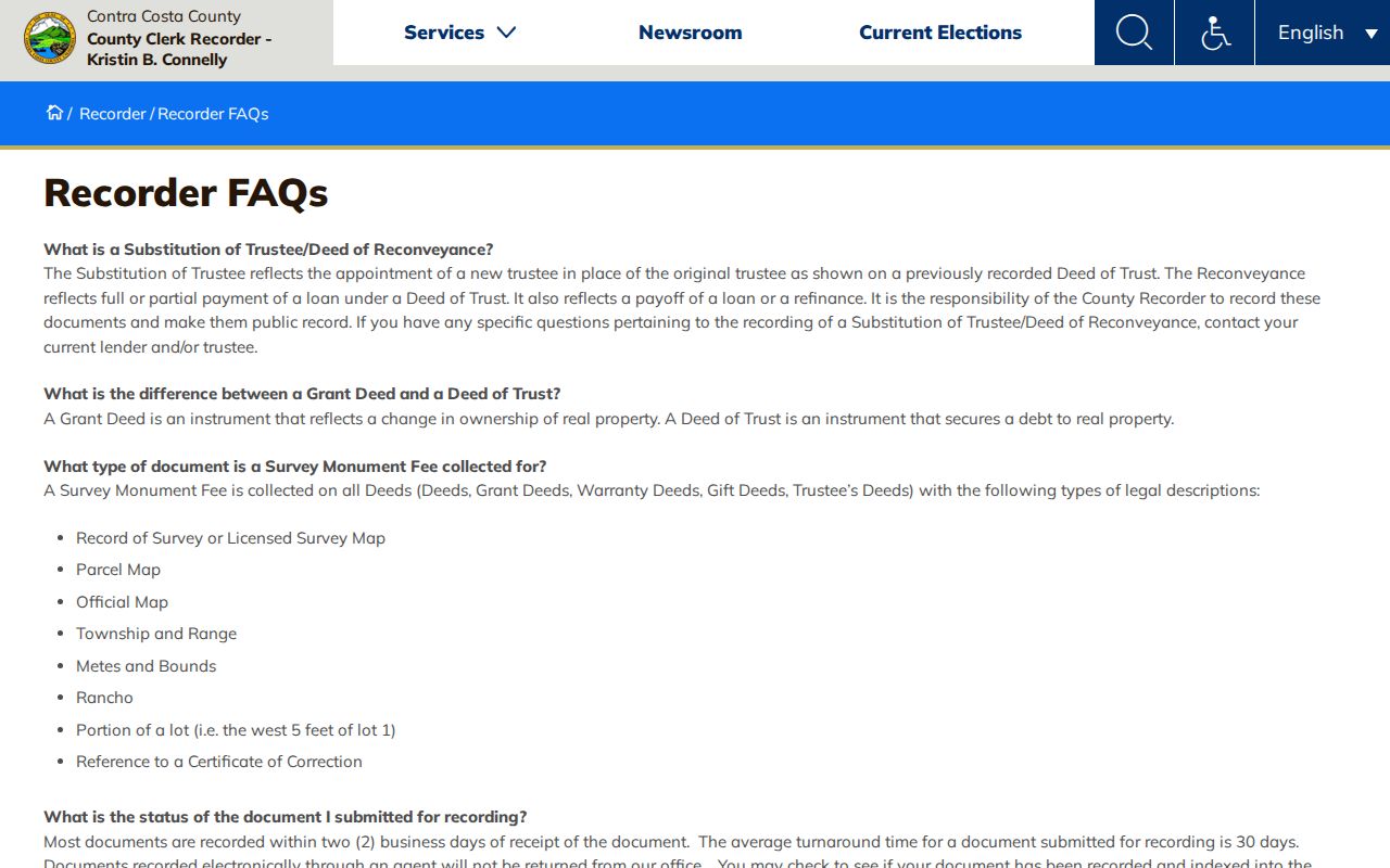 Antioch public records Contra Costa recorder FAQs