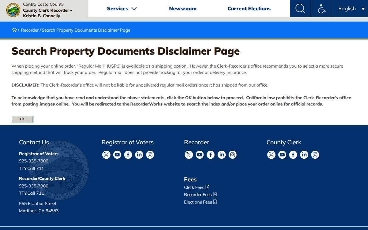 Antioch public records Contra Costa recorder search disclaimer