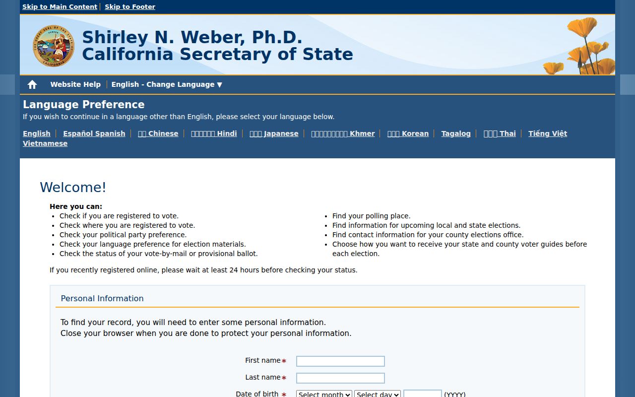 Antioch voter registration records California voter status lookup